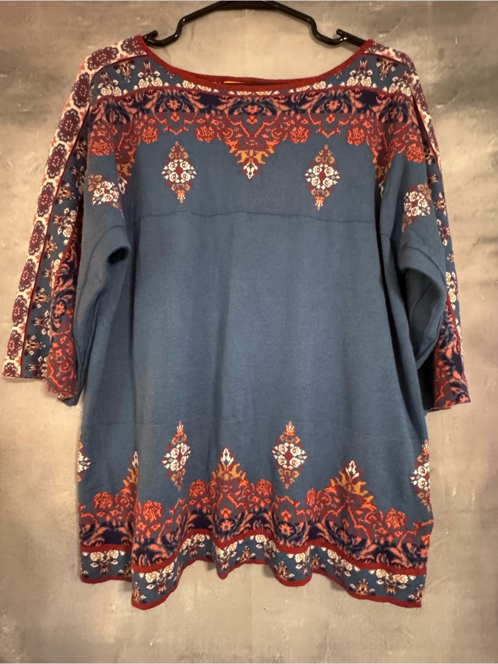 Ruby Rd. Blue and Rust Floral-Print Tunic